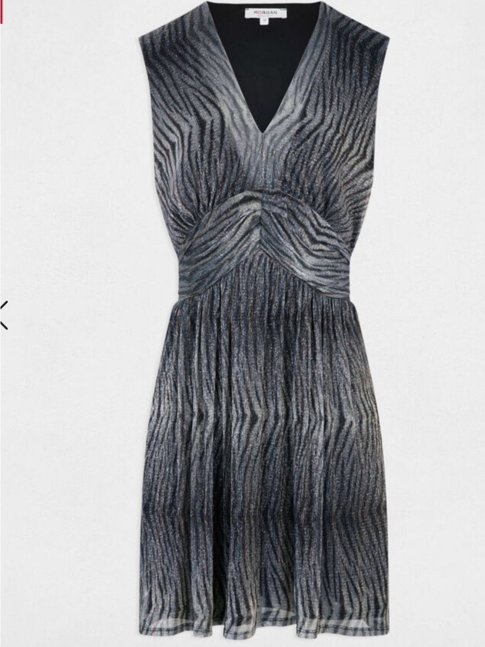 Morgan de Toi Metallic Black & Silver V‑Neck Midi Dress